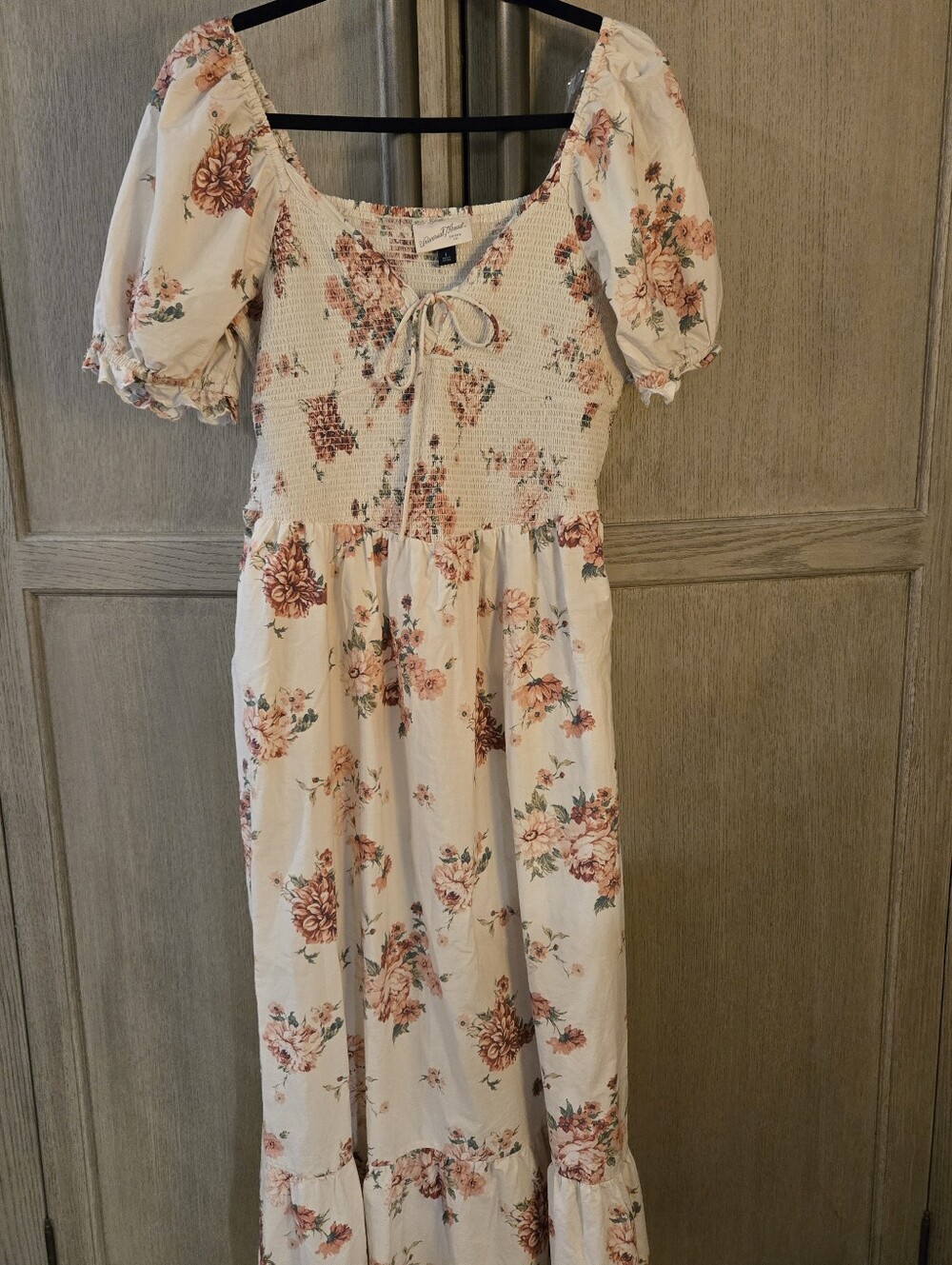 Target Universal Thread Floral Smocked Tiered Maxi Dress in Cream and Dusty Rose